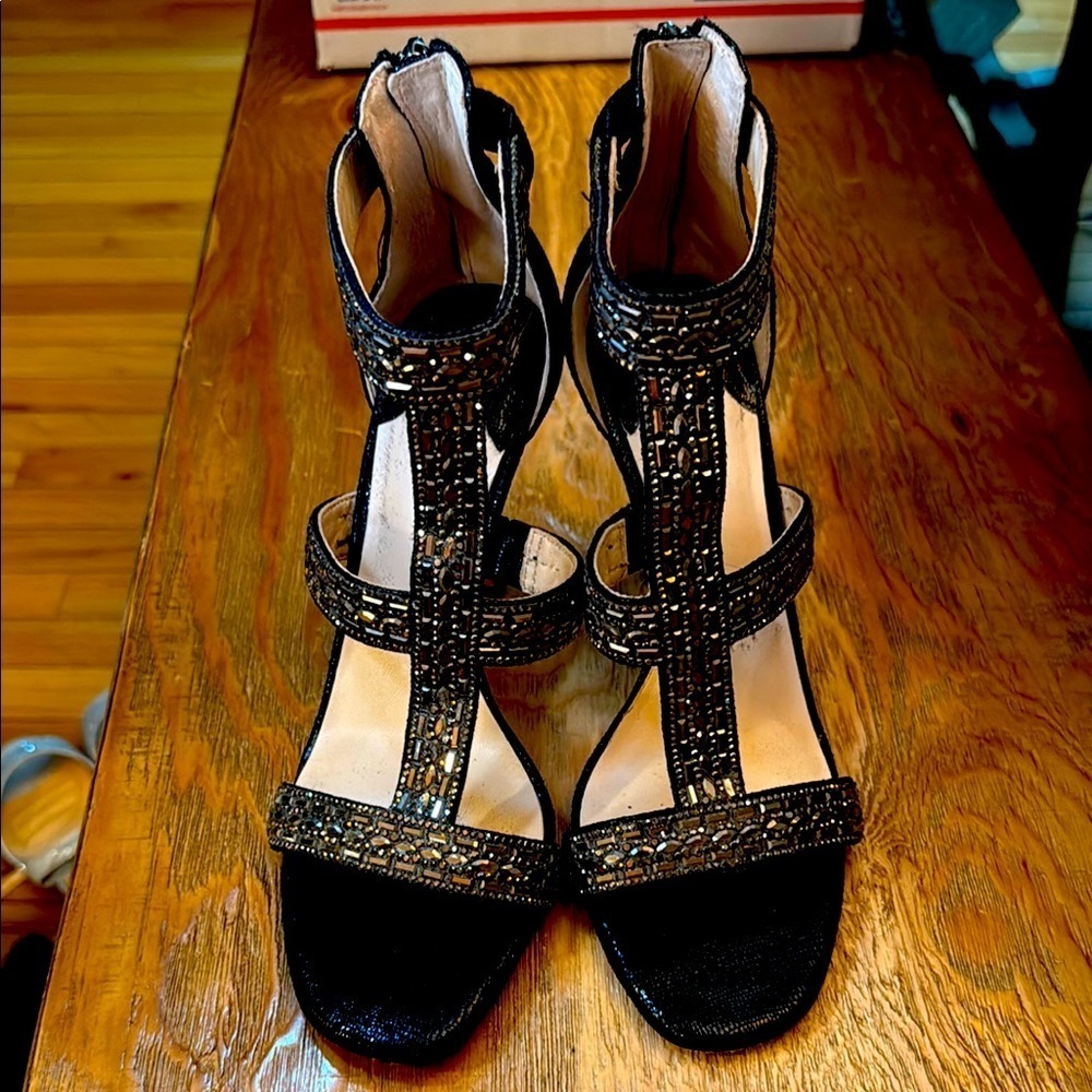 ANTONIO MELANI Black Heels Intricate Design sequin goth whimsigoth halloween